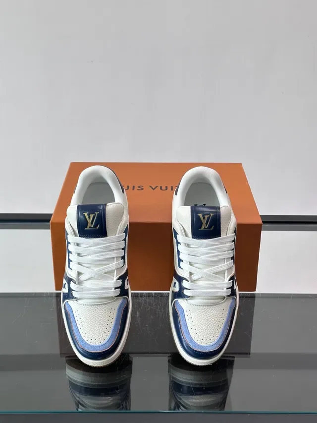 Louis Vuitton LV Trainer White Navy Layered Leather Perforated Toe Lifestyle Sneakers 4
