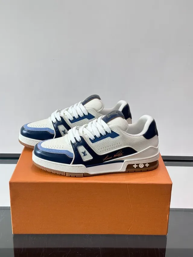 Louis Vuitton LV Trainer White Navy Layered Leather Perforated Toe Lifestyle Sneakers 5
