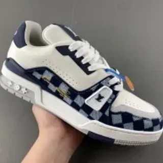 Louis Vuitton LV Trainer zapatillas de bajo corte blanco marino Checkerboard Damier Azur lifestyle
