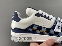 Louis Vuitton LV Trainer White Navy Low-Top Checkerboard Damier Azur Lifestyle Sneakers 3