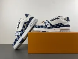 Louis Vuitton LV Trainer White Navy Low-Top Checkerboard Damier Azur Lifestyle Sneakers 14