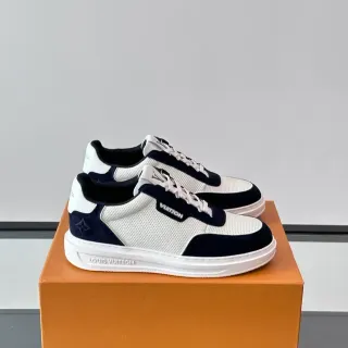 Louis Vuitton LV Trainer White Navy Perforated Mesh Suede Overlays Lifestyle Sneakers