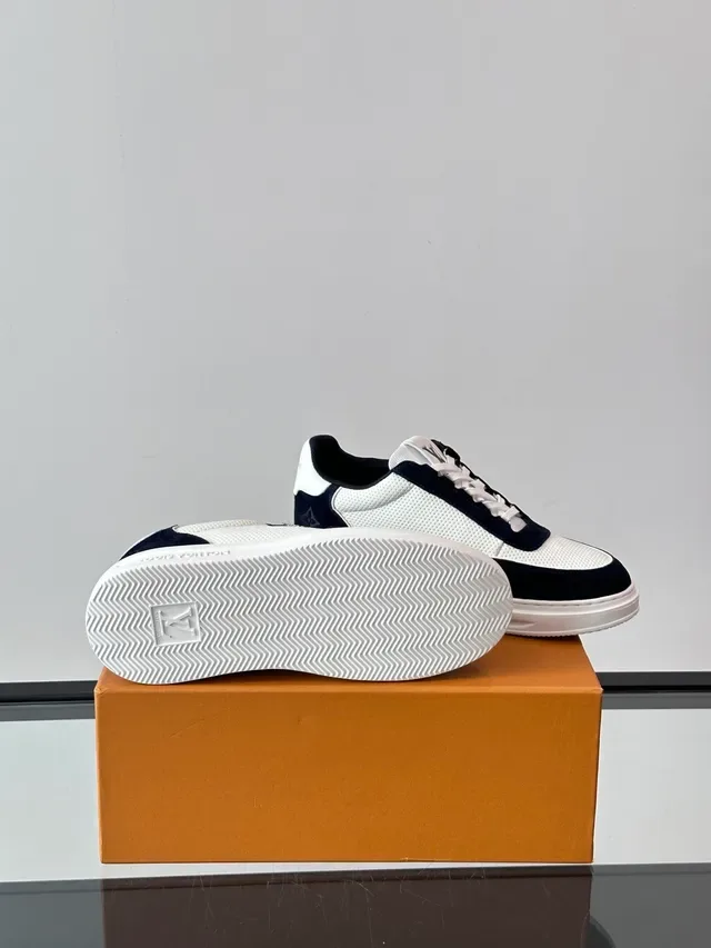 Louis Vuitton LV Trainer White Navy Perforated Mesh Suede Overlays Lifestyle Sneakers 2
