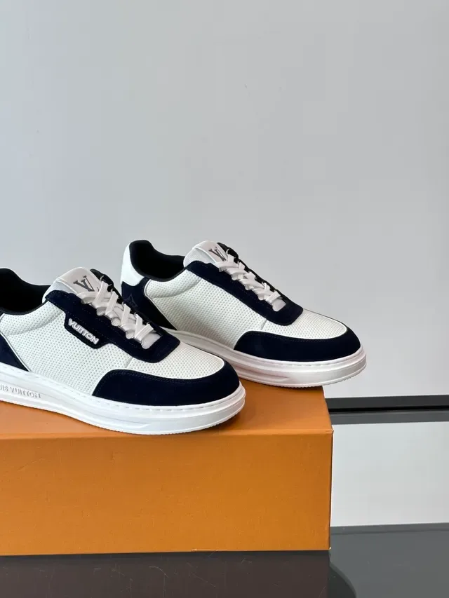 Louis Vuitton LV Trainer White Navy Perforated Mesh Suede Overlays Lifestyle Sneakers 3