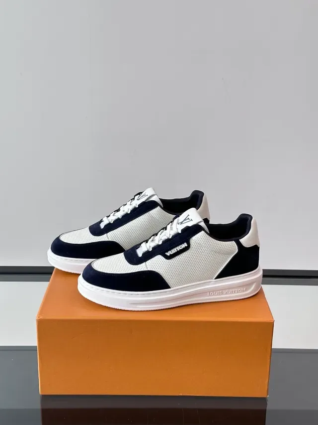 Louis Vuitton LV Trainer White Navy Perforated Mesh Suede Overlays Lifestyle Sneakers 5
