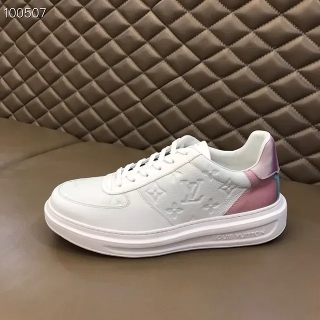 Louis Vuitton LV Trainer White Pink Monogram-Embossed Leather Iridescent Heel Panel Lifestyle Sneakers 2