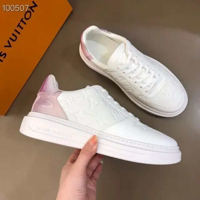 Louis Vuitton LV Trainer White Pink Monogram-Embossed Leather Iridescent Heel Panel Lifestyle Sneakers 3