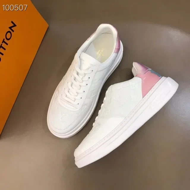 Louis Vuitton LV Trainer White Pink Monogram-Embossed Leather Iridescent Heel Panel Lifestyle Sneakers 5