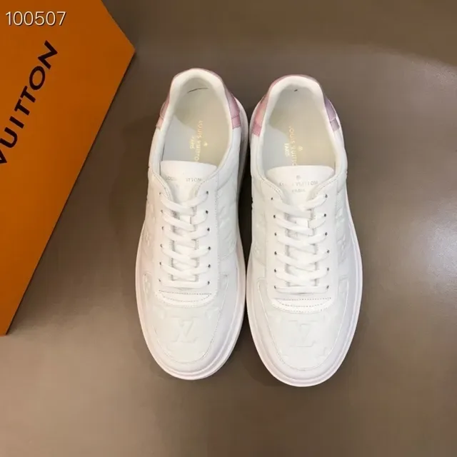 Louis Vuitton LV Trainer White Pink Monogram-Embossed Leather Iridescent Heel Panel Lifestyle Sneakers 8