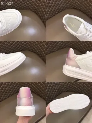 Louis Vuitton LV Trainer White Pink Monogram-Embossed Leather Iridescent Heel Panel Lifestyle Sneakers 9