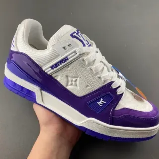 Louis Vuitton LV Trainer zapatillas blancas moradas Monograma cuero Patent Cage Lifestyle Sneakers