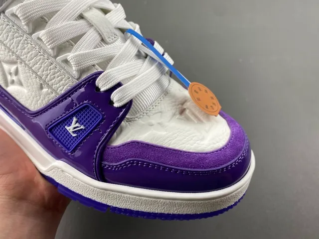 Louis Vuitton LV Trainer White Purple Monogram Leather Patent Cage Lifestyle Sneakers 2
