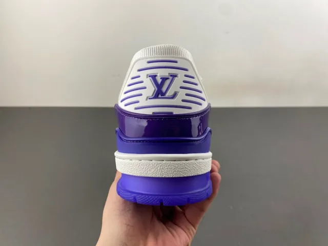 Louis Vuitton LV Trainer White Purple Monogram Leather Patent Cage Lifestyle Sneakers 3