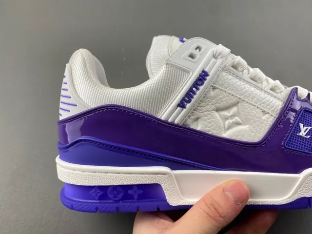 Louis Vuitton LV Trainer White Purple Monogram Leather Patent Cage Lifestyle Sneakers 4