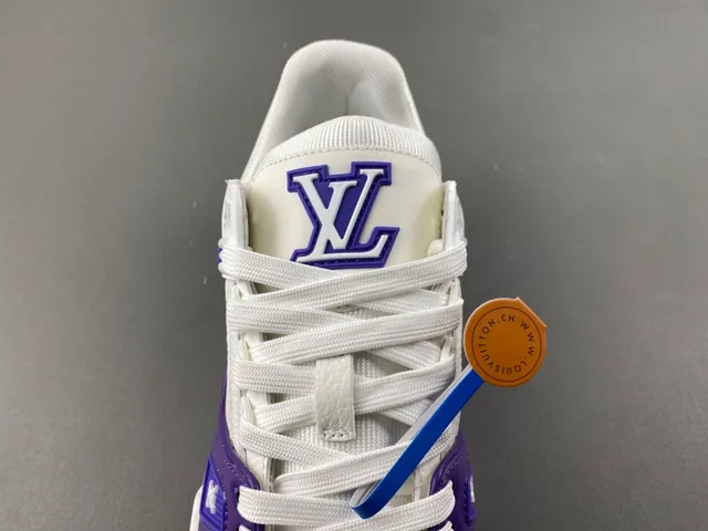 Louis Vuitton LV Trainer White Purple Monogram Leather Patent Cage Lifestyle Sneakers 6