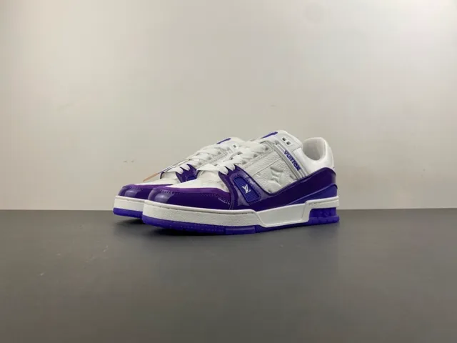 Louis Vuitton LV Trainer White Purple Monogram Leather Patent Cage Lifestyle Sneakers 10
