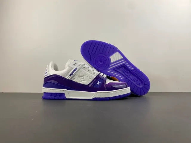 Louis Vuitton LV Trainer White Purple Monogram Leather Patent Cage Lifestyle Sneakers 12