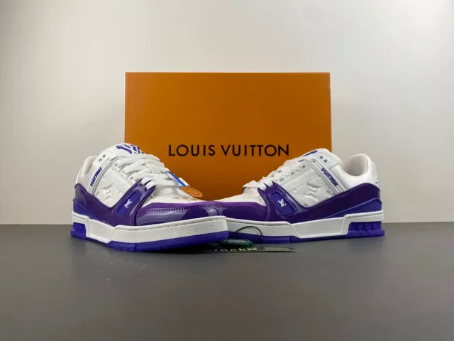 Louis Vuitton LV Trainer White Purple Monogram Leather Patent Cage Lifestyle Sneakers 13