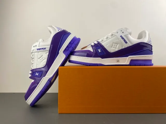 Louis Vuitton LV Trainer White Purple Monogram Leather Patent Cage Lifestyle Sneakers 14