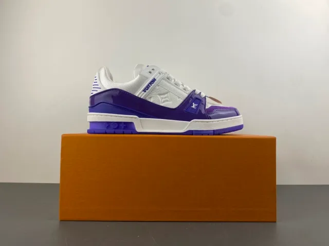 Louis Vuitton LV Trainer White Purple Monogram Leather Patent Cage Lifestyle Sneakers 15