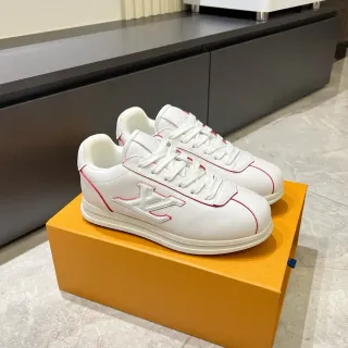 Louis Vuitton LV Trainer Blancas Rojas Cuero Superior Contraste Piping Zapatillas Lifestyle