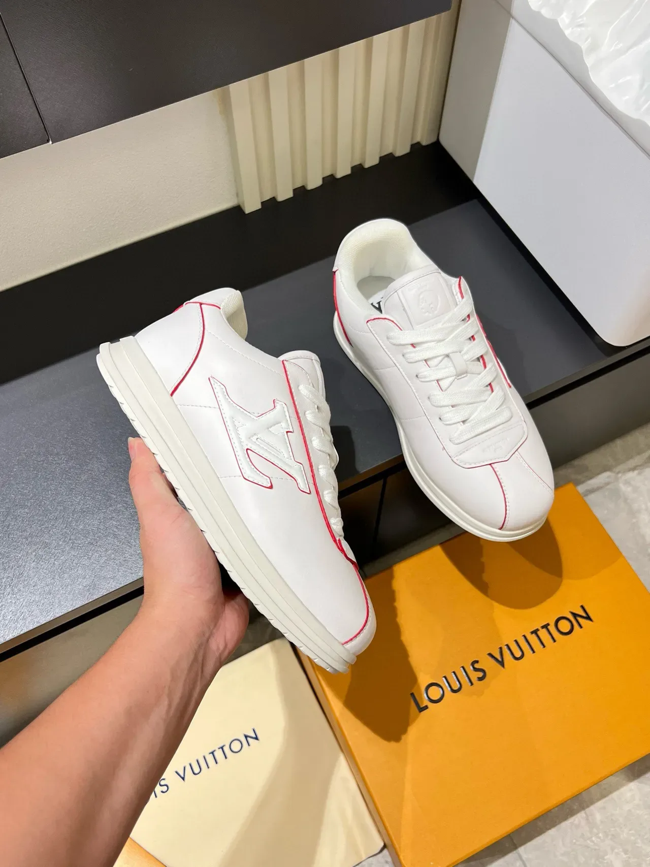 Louis Vuitton LV Trainer White Red Leather Upper Contrast Piping Lifestyle Sneakers 5