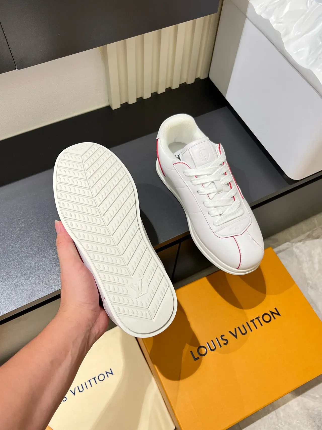 Louis Vuitton LV Trainer White Red Leather Upper Contrast Piping Lifestyle Sneakers 6