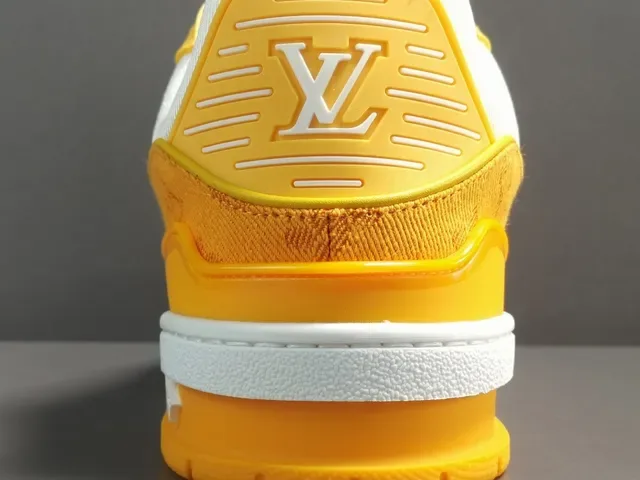Louis Vuitton LV Trainer Yellow White Layered Monogram Textile Asymmetrical Strap Detail Lifestyle Sneakers 2