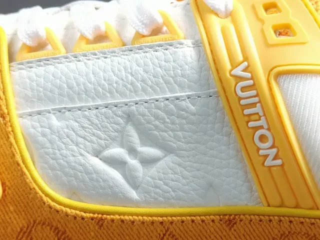 Louis Vuitton LV Trainer Yellow White Layered Monogram Textile Asymmetrical Strap Detail Lifestyle Sneakers 3