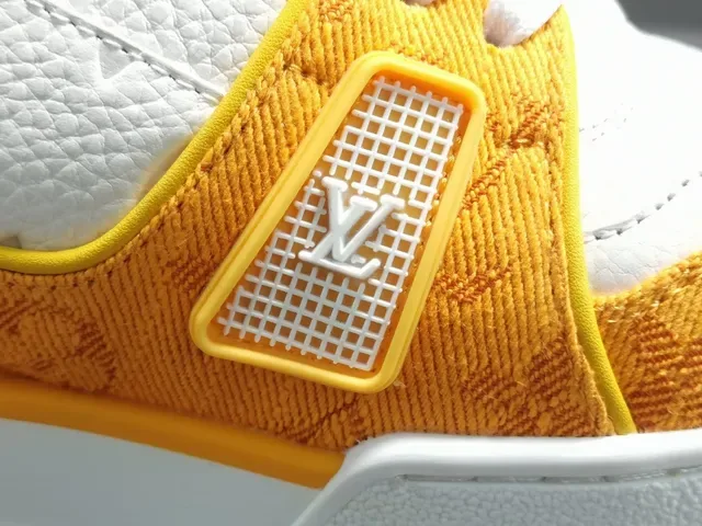 Louis Vuitton LV Trainer Yellow White Layered Monogram Textile Asymmetrical Strap Detail Lifestyle Sneakers 4