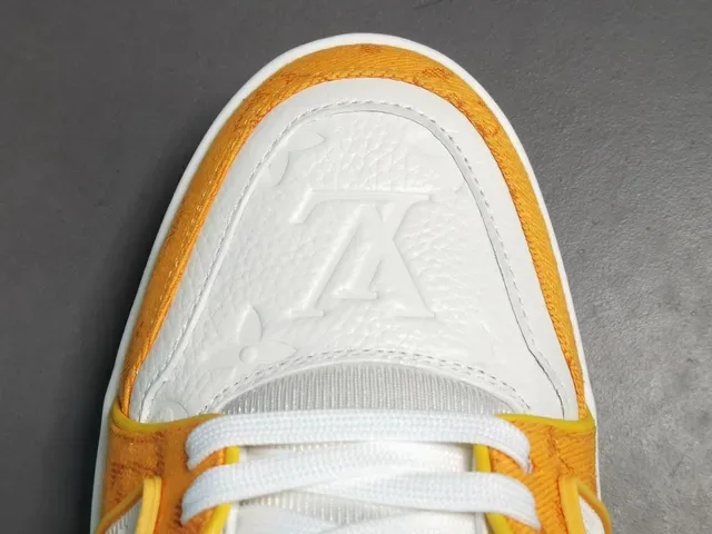 Louis Vuitton LV Trainer Yellow White Layered Monogram Textile Asymmetrical Strap Detail Lifestyle Sneakers 9