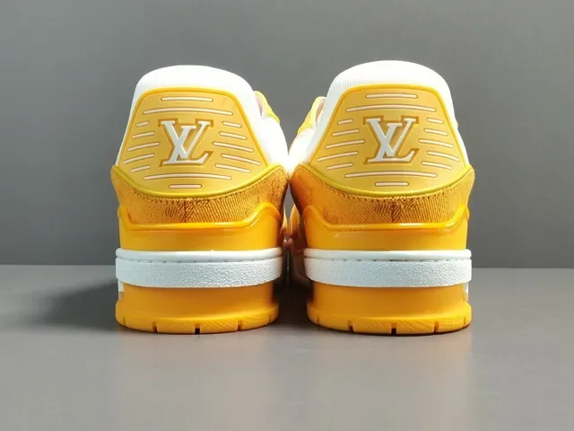 Louis Vuitton LV Trainer Yellow White Layered Monogram Textile Asymmetrical Strap Detail Lifestyle Sneakers 12