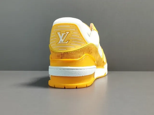 Louis Vuitton LV Trainer Yellow White Layered Monogram Textile Asymmetrical Strap Detail Lifestyle Sneakers 13