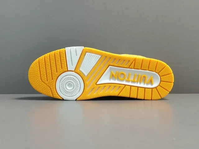 Louis Vuitton LV Trainer Yellow White Layered Monogram Textile Asymmetrical Strap Detail Lifestyle Sneakers 16