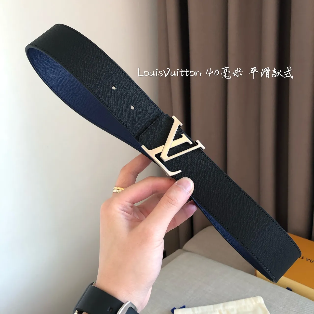 Louis Vuitton LV Twist Belt Black and Navy Epi Leather Belt 7