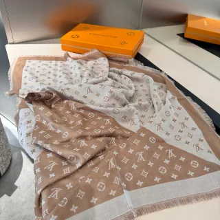 Louis Vuitton Monogram बेज और सफेद रेशम स्कार्फ