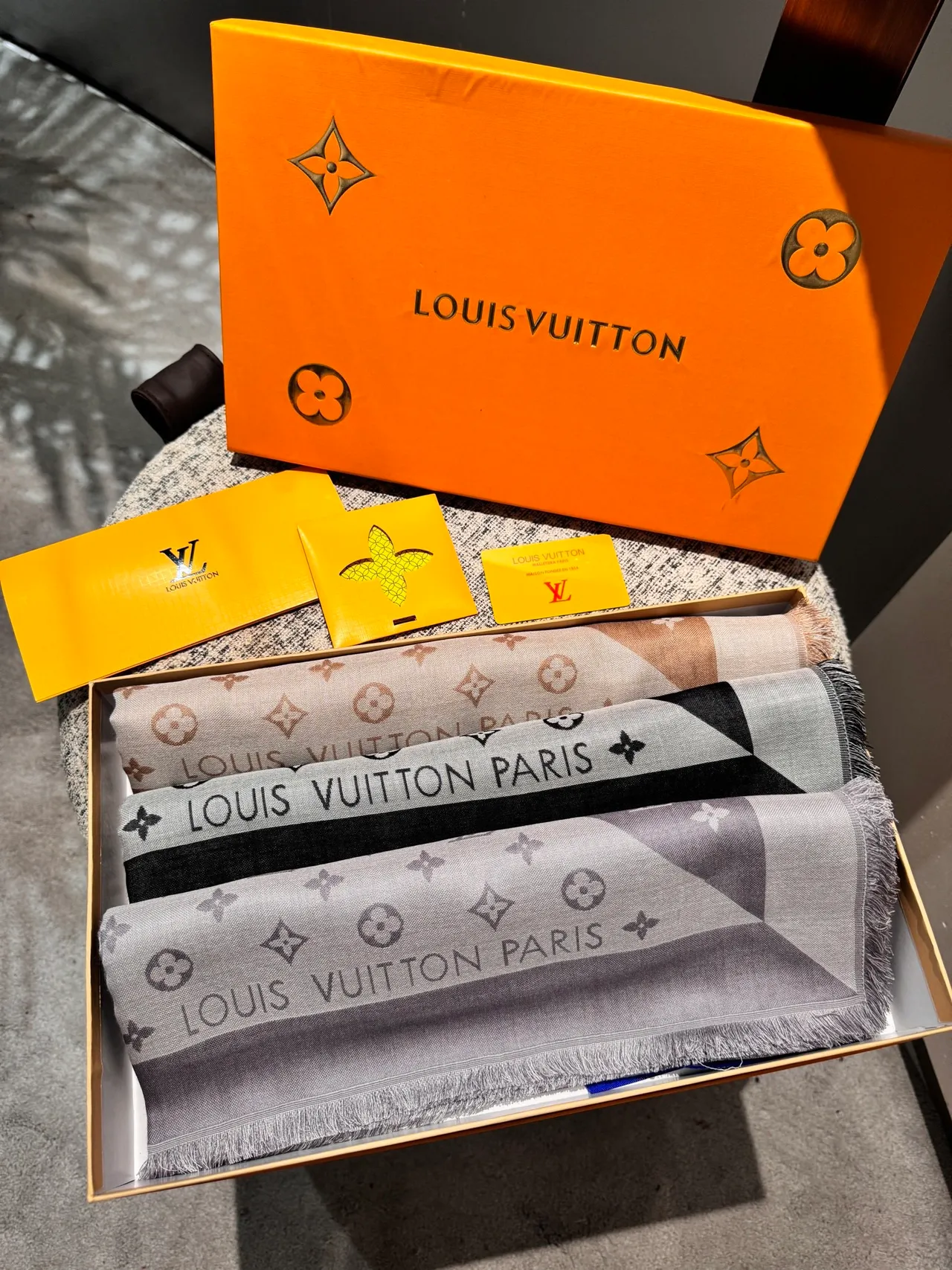 Louis Vuitton Monogram Beige and White Silk Scarf 4