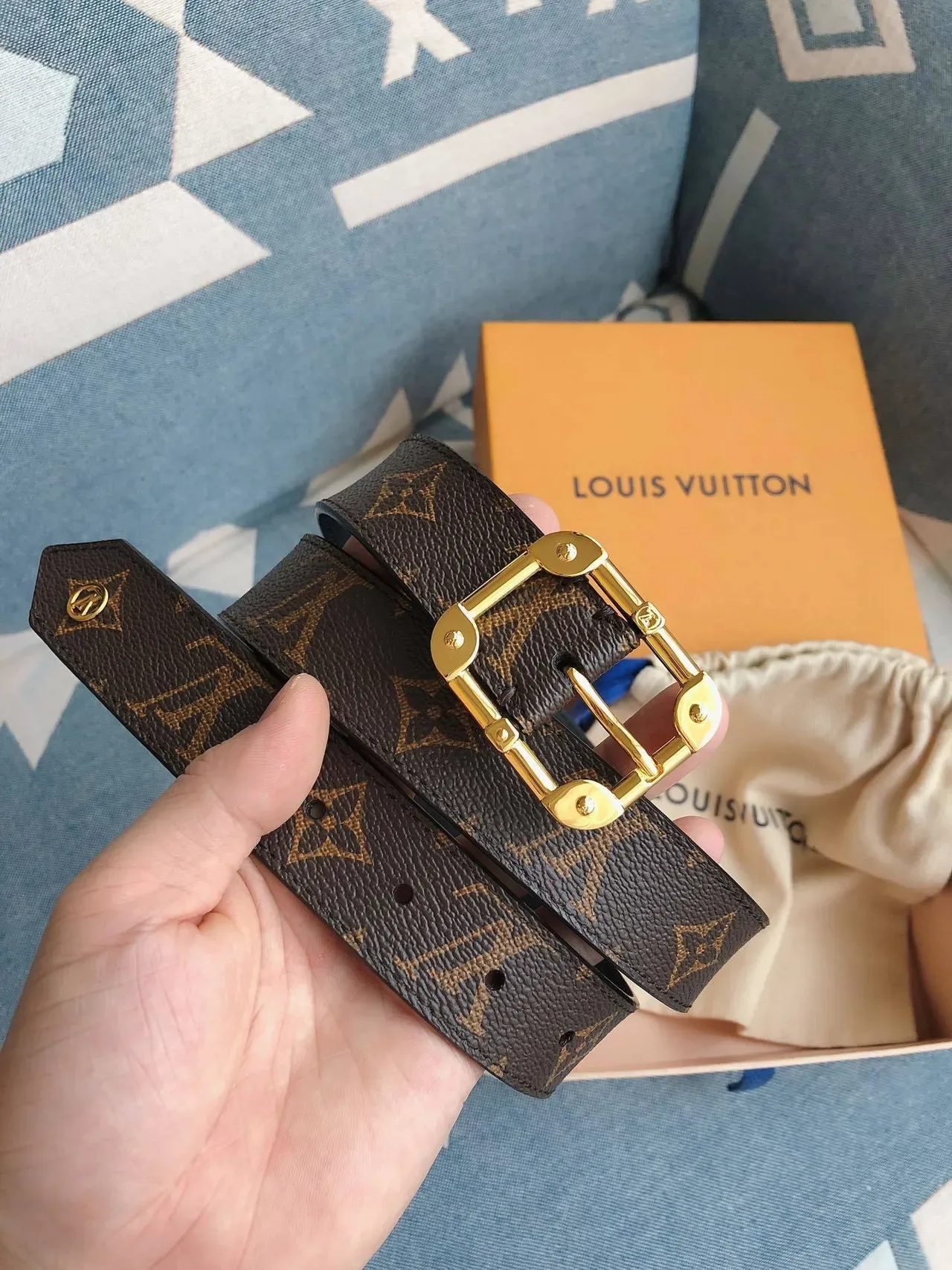 Louis Vuitton Monogram Belt Brown Gold Canvas Hardware Leather Belt 2