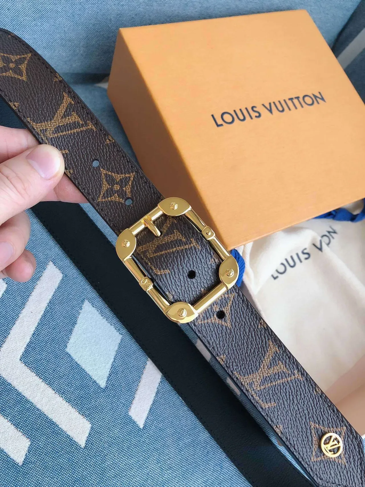 Louis Vuitton Monogram Belt Brown Gold Canvas Hardware Leather Belt 3