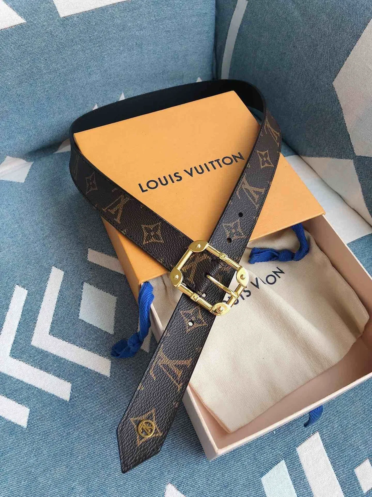 Louis Vuitton Monogram Belt Brown Gold Canvas Hardware Leather Belt 4