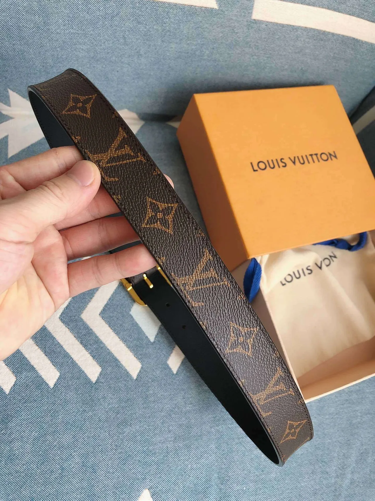 Louis Vuitton Monogram Belt Brown Gold Canvas Hardware Leather Belt 5