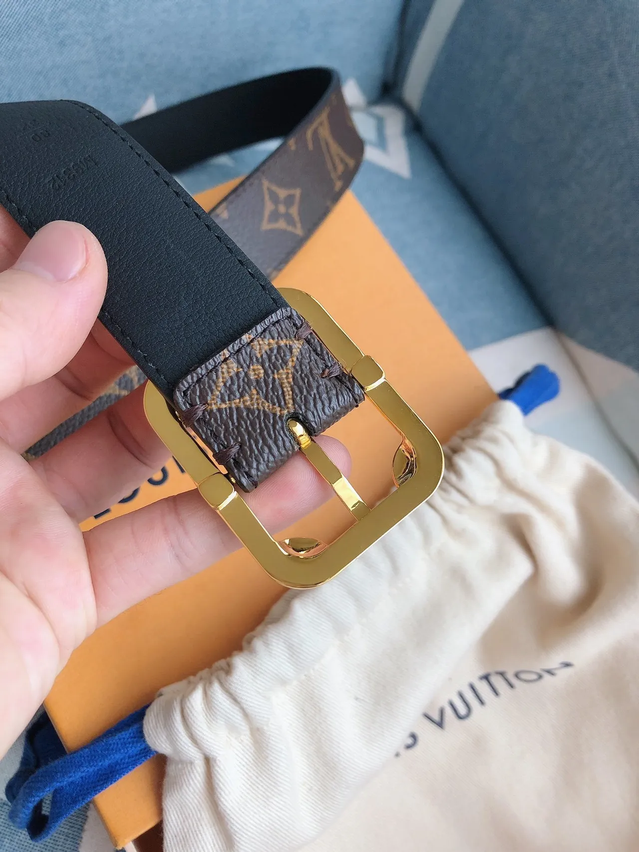 Louis Vuitton Monogram Belt Brown Gold Canvas Hardware Leather Belt 7