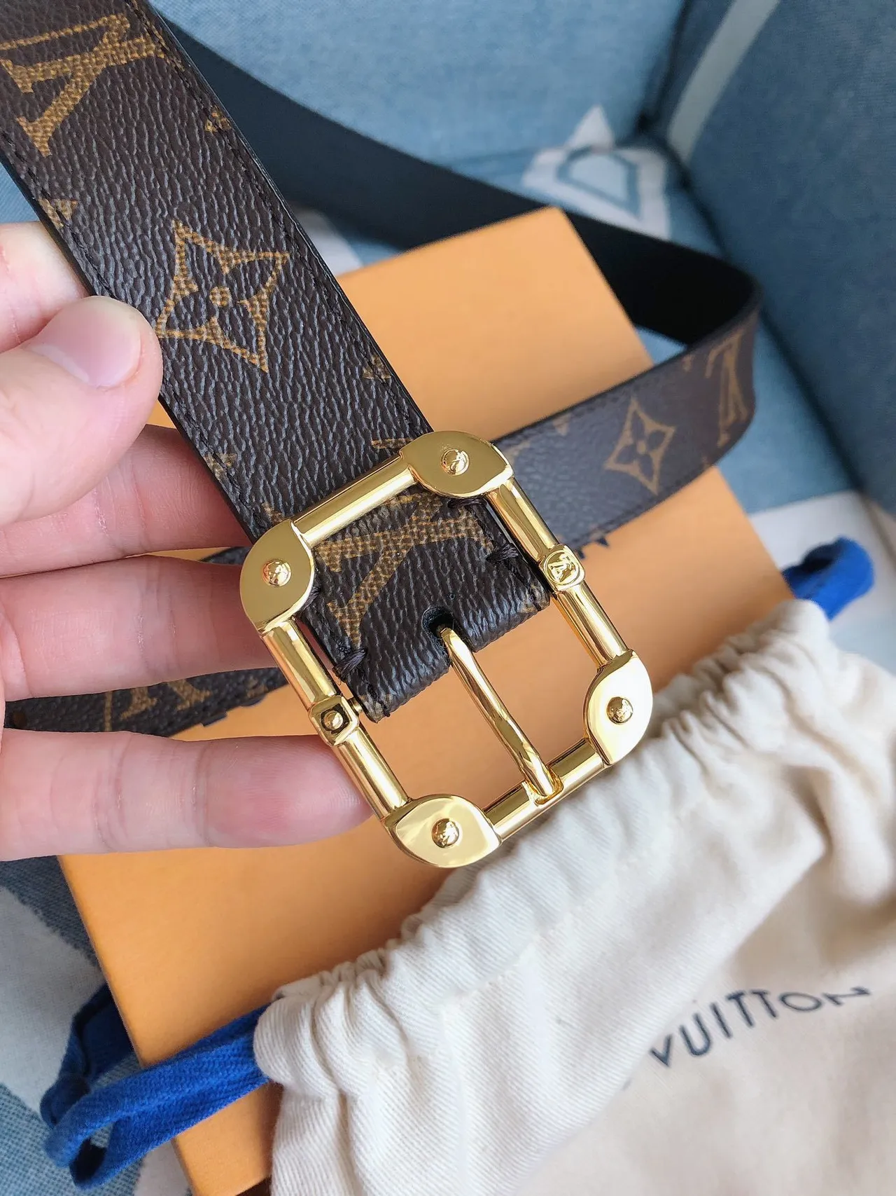 Louis Vuitton Monogram Belt Brown Gold Canvas Hardware Leather Belt 9