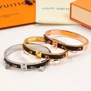 Louis Vuitton Monogram Canvas سوار بني ذهبي صلب مدمج