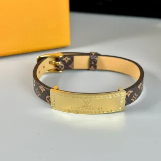 Louis Vuitton Monogram Canvas Bracelet Brown Gold Plaque Bracelet