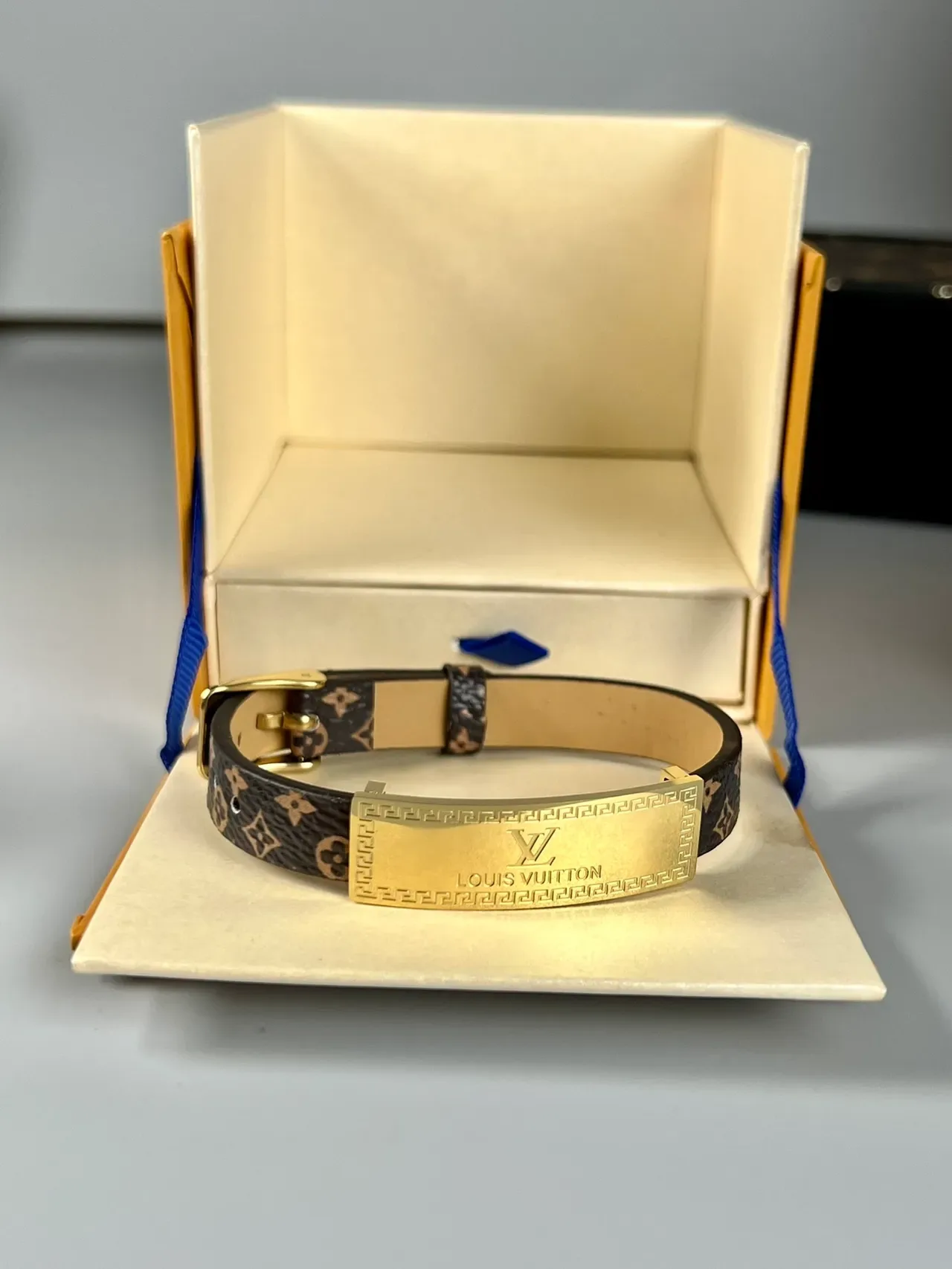 Louis Vuitton Monogram Canvas Bracelet Brown Gold Plaque Bracelet 2