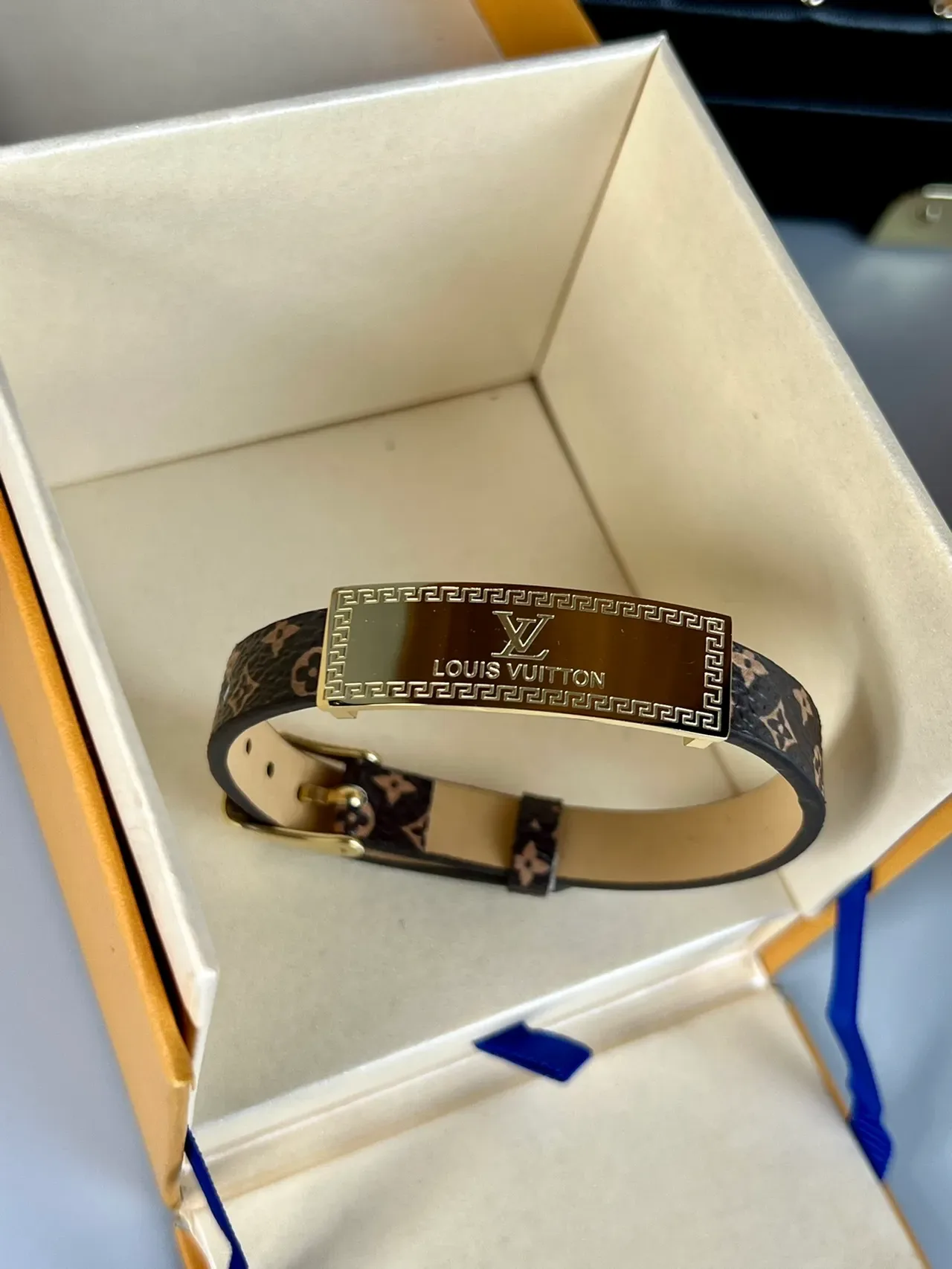 Louis Vuitton Monogram Canvas Bracelet Brown Gold Plaque Bracelet 4
