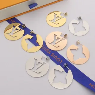 Louis Vuitton Monogram Cut-Out Gold Silver Circular Cutout Earrings