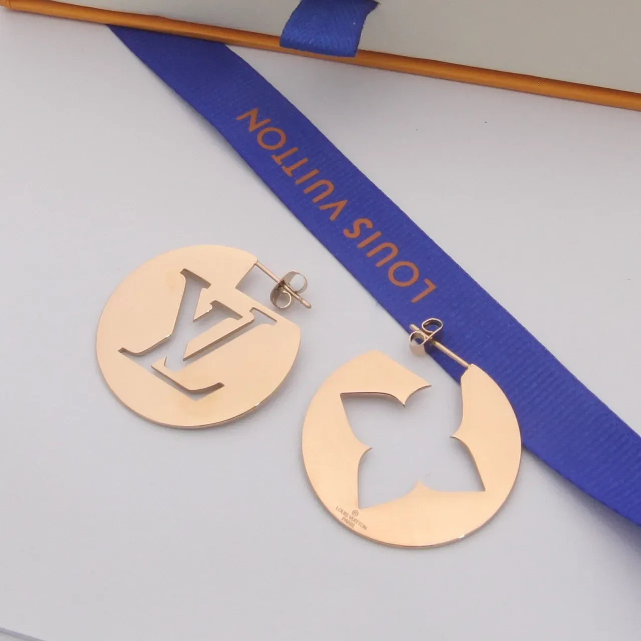 Louis Vuitton Monogram Cut-Out Gold Silver Circular Cutout Earrings 4