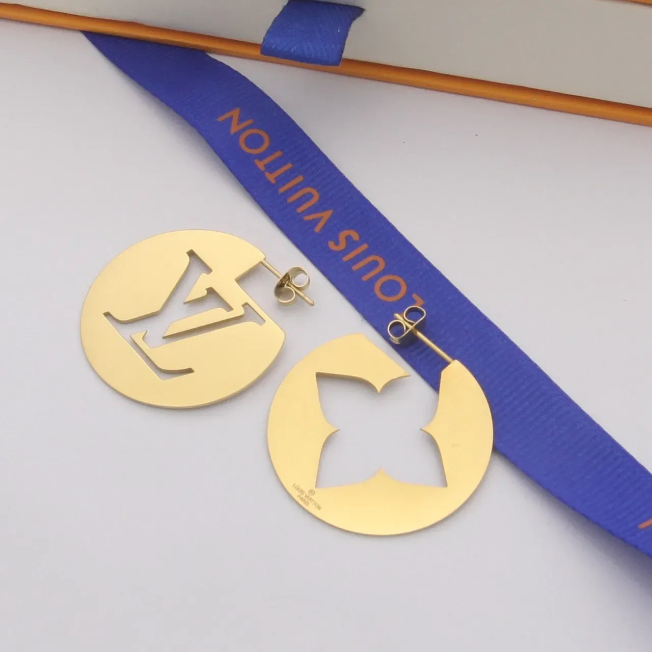 Louis Vuitton Monogram Cut-Out Gold Silver Circular Cutout Earrings 5